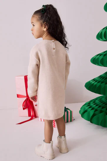 |Girl| Vestido Jumper De Personagem De Natal Ecru Marl (3 meses a 7 anos)