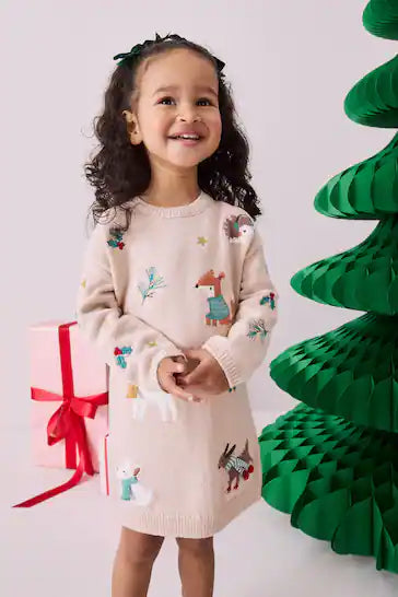 |Girl| Vestido Jumper De Personagem De Natal Ecru Marl (3 meses a 7 anos)