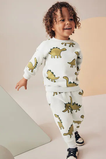 |Boy| Conjunto De Moletom e Joggers Com Estampa Completa - Dinossauros Azuis Minerais (3 meses a 7 anos)