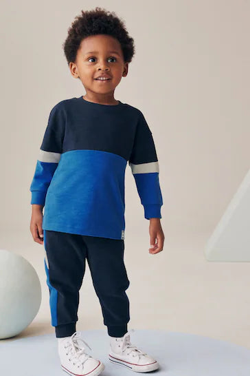 |Boy| Conjunto De Camiseta e Jogging 100% Algodão De Manga Comprida Com Toque Suave - azul marinho (3 meses a 7 anos)