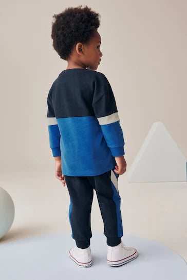 |Boy| Conjunto De Camiseta e Jogging 100% Algodão De Manga Comprida Com Toque Suave - azul marinho (3 meses a 7 anos)