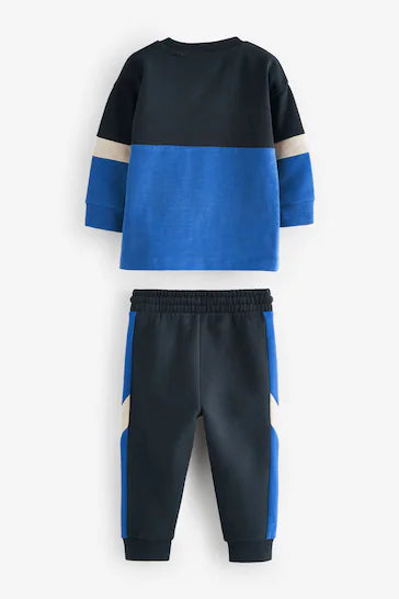 |Boy| Conjunto De Camiseta e Jogging 100% Algodão De Manga Comprida Com Toque Suave - azul marinho (3 meses a 7 anos)