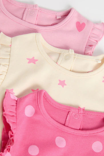 |BabyGirl| Macacão Baby Bloomer Pacote Com 3 - Coração Rosa/Branco