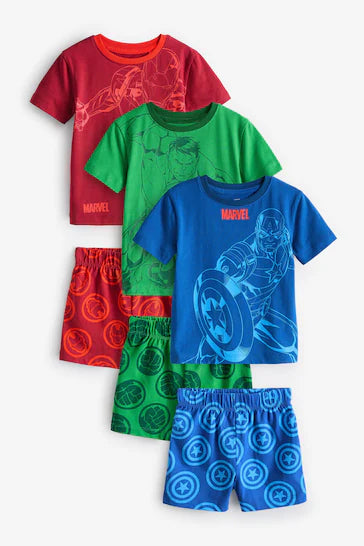 |BigBoy| Pacote De 3 Pijamas Curtos Marvel Vermelho/Azul/Verde (12 meses a 12 anos)