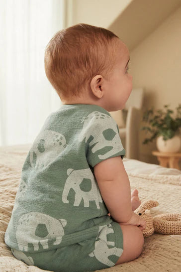 |BabyBoy| Conjunto de 2 Peças De Camiseta e Shorts Para Bebê - Elefante Azul Teal
