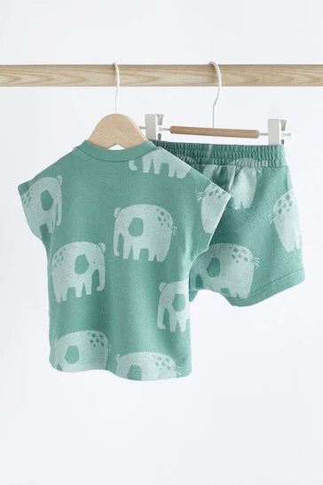 |BabyBoy| Conjunto de 2 Peças De Camiseta e Shorts Para Bebê - Elefante Azul Teal