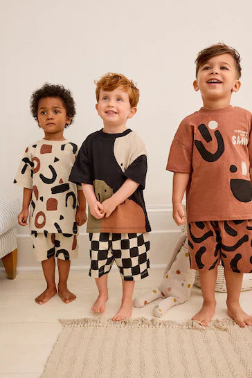|Boy| Pacote De 3 Pijamas Curtos  - Sorriso Preto / Castanho (9 meses a 12 anos)