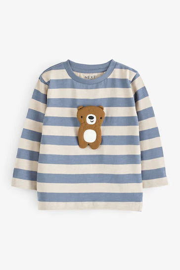 |Boy| Camiseta De Personagem De Manga Comprida - Blue Stripe Bear (3 meses a 7 anos)