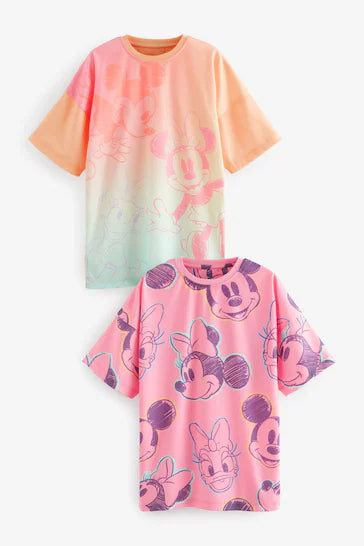 |BigGirl| Pacote De 2 Camisolas Com Licença Da Minnie Mouse Rosa/Laranja (2 a 14 anos)