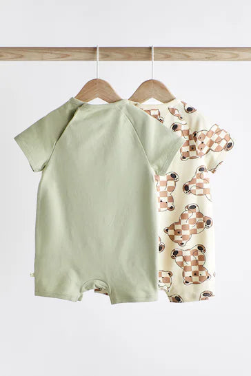 |BabyBoy| Pacote De 2 Macacões De Bebê Jersey - Urso Verde Sálvia