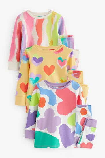 |BigGirl| Pacote De 3 Pijamas - Arco-íris Multi Fluro (9 meses a 12 anos)