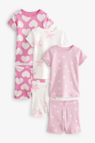 |Girl| Pacote De 3 Pijamas Curtos Pink Star (9 meses a 12 anos)