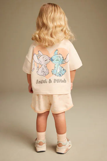 |Girl| Conjunto de camiseta e shorts laranja Lilo and Stitch de manga curta (3 meses - 7 anos)