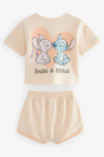 |Girl| Conjunto de camiseta e shorts laranja Lilo and Stitch de manga curta (3 meses - 7 anos)