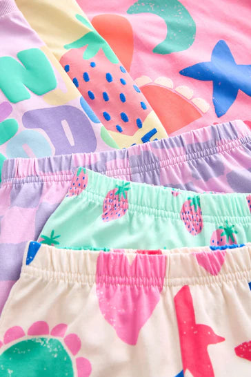 |BigGirl| Pacote De 3 Pijamas Curtos Divertidos Rosa/Amarelo/Roxo (9 meses a 16 anos)