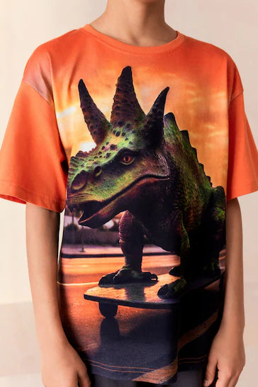 |BigBoy| Pijama Curto Unico Dinossauro laranja (3 a 16 anos)
