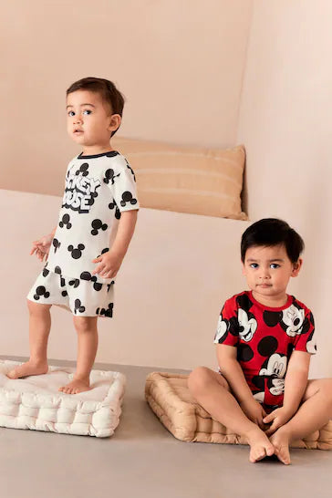 |BabyBoy| Pacote De 3 Pijamas Curtos Do Mickey Mouse Vermelho/Creme (9 meses a 9 anos)