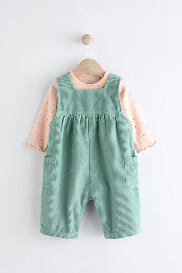 |BabyGirl| Conjunto De Macacão Para Bebê De Veludo Cotelê Azul-Petróleo Com Perna Larga e body de manga comprida (0 meses a 2 anos)