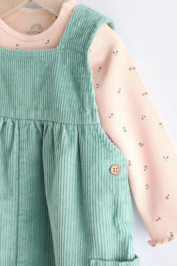 |BabyGirl| Conjunto De Macacão Para Bebê De Veludo Cotelê Azul-Petróleo Com Perna Larga e body de manga comprida (0 meses a 2 anos)