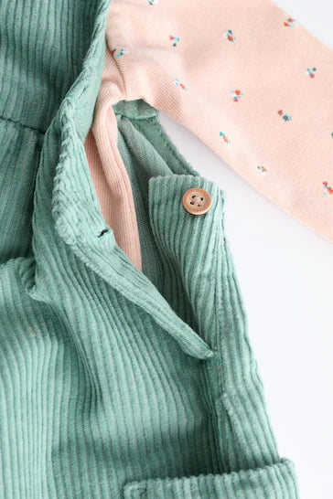 |BabyGirl| Conjunto De Macacão Para Bebê De Veludo Cotelê Azul-Petróleo Com Perna Larga e body de manga comprida (0 meses a 2 anos)