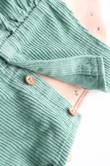 |BabyGirl| Conjunto De Macacão Para Bebê De Veludo Cotelê Azul-Petróleo Com Perna Larga e body de manga comprida (0 meses a 2 anos)