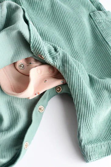 |BabyGirl| Conjunto De Macacão Para Bebê De Veludo Cotelê Azul-Petróleo Com Perna Larga e body de manga comprida (0 meses a 2 anos)