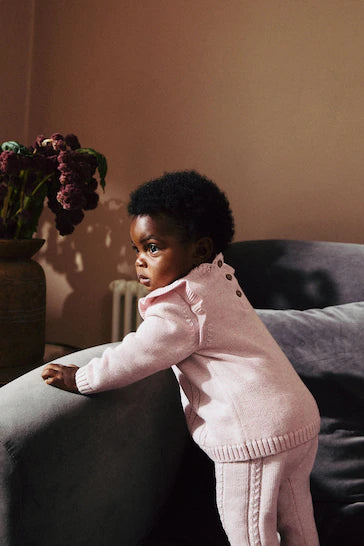 |BabyGirl| Conjunto De Macacão e Leggings De Malha Para Bebê Bordado Com Flor Rosa (0 meses a 2 anos)