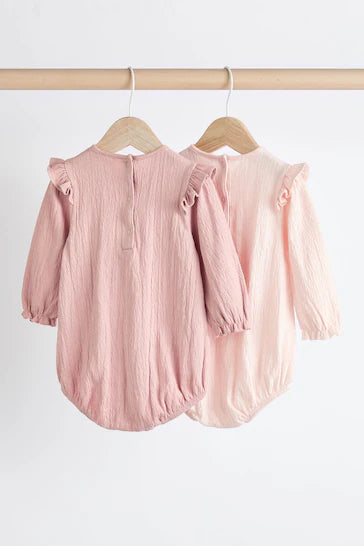 |BabyGirl| Body Enrugado De Manga Comprida Rosa/Creme Para Bebê, Pacote Com 2