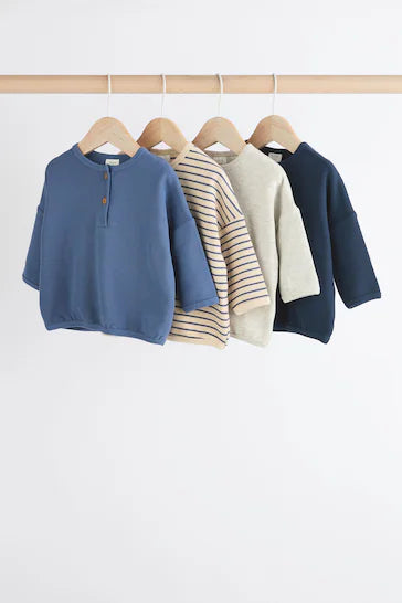 |BabyBoy| Camisetas Infantis De Manga Comprida Com Listras Azuis, Pacote Com 4