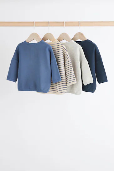 |BabyBoy| Camisetas Infantis De Manga Comprida Com Listras Azuis, Pacote Com 4