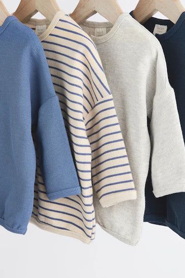 |BabyBoy| Camisetas Infantis De Manga Comprida Com Listras Azuis, Pacote Com 4