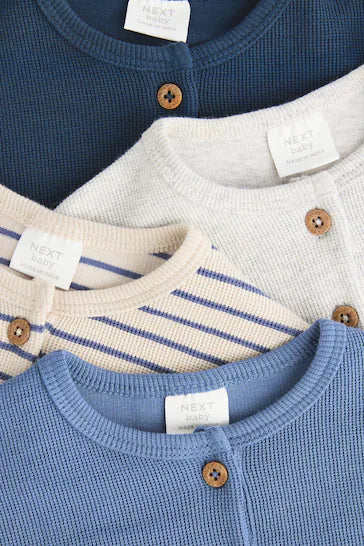 |BabyBoy| Camisetas Infantis De Manga Comprida Com Listras Azuis, Pacote Com 4