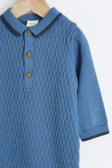 |BabyBoy| Macaquinho De Malha Bebê Azul (0m-2 anos)