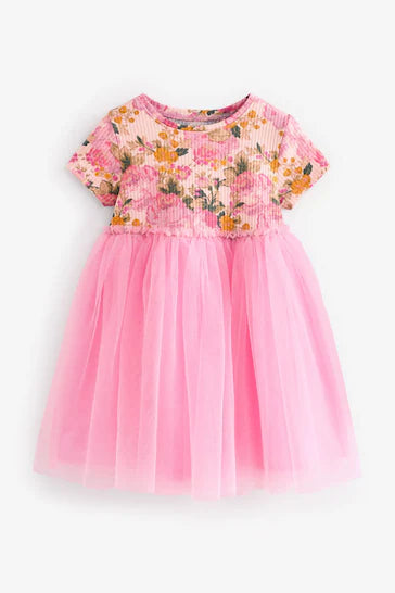 |Girl| Vestido De Malha Canelada Rosa (3 meses a 7 anos)