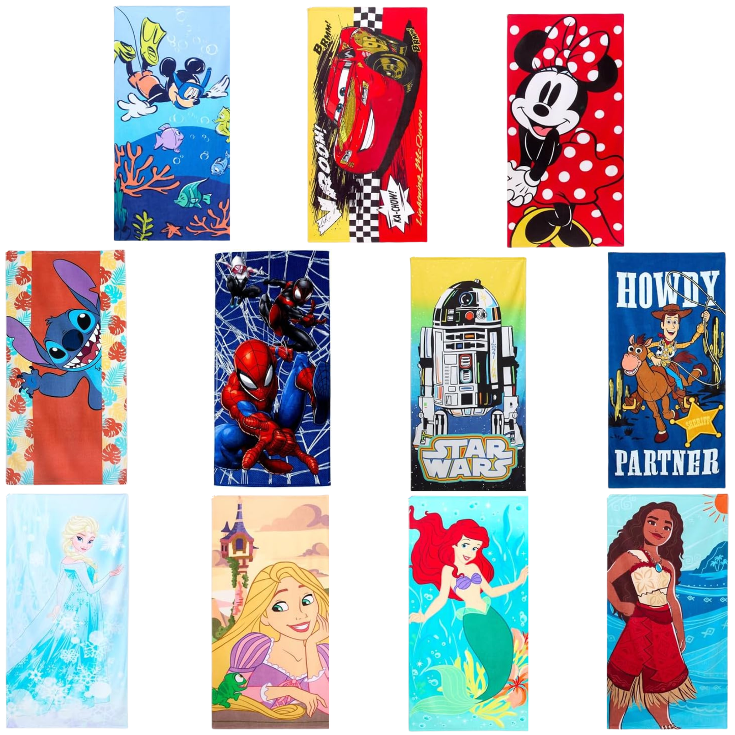 Toalha de praia oficial da Disney Store, estampa do Mickey Mouse em todas as cores, algodão macio, secagem rápida, ideal para piscina e banho infantil, 150 cm de altura x 74 cm de largura.