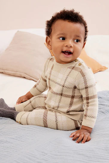 |BabyBoy| Conjunto De 2 Peças Para Bebê Em Malha - Brown Check (0 meses a 2 anos)
