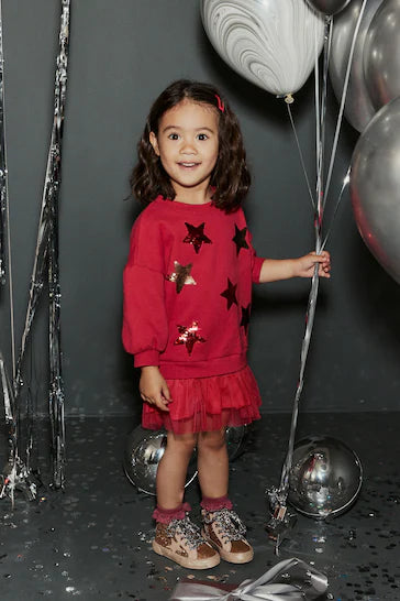 |Girl| Vestido De Festa Com Lantejoulas e Suor - Red (3 meses a 7 anos)