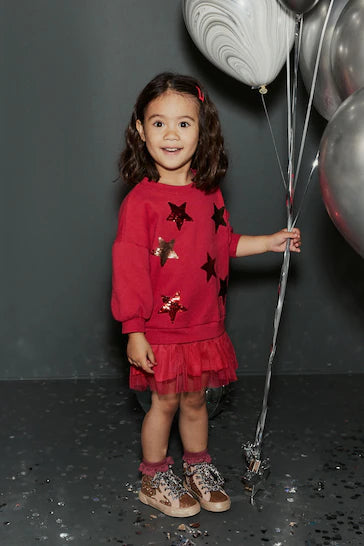 |Girl| Vestido De Festa Com Lantejoulas e Suor - Red (3 meses a 7 anos)