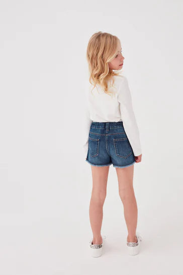 |BigGirl| Shorts Com Barra Desfiada - Mid Blue Denim (3-16 anos)