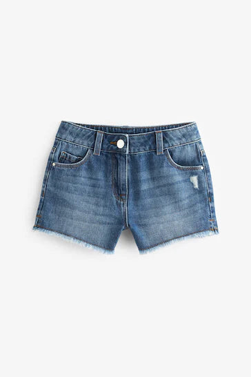 |BigGirl| Shorts Com Barra Desfiada - Mid Blue Denim (3-16 anos)