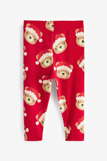 |Girl| Leggings De Costela De Urso De Natal Vermelho (3 meses a 7 anos)
