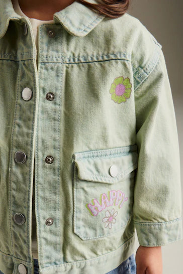 |Girl| Jaqueta jeans estampada verde overdye (3 meses - 7 anos)