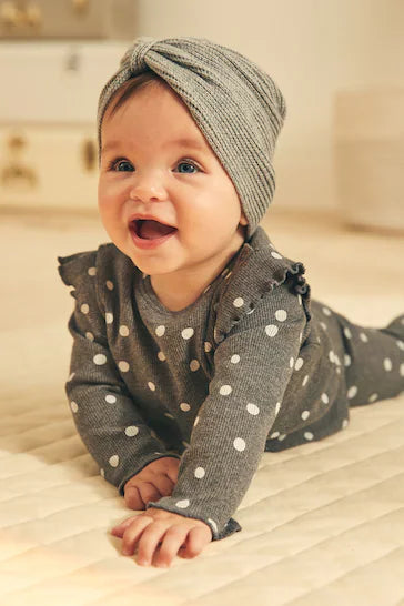 |BabyGirl| Conjunto De Top e Leggings Para Bebê - Charcoal Grey Spot (0 mês-2 anos)
