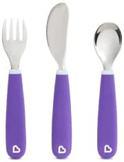 Munchkin Stay Put Purple Plate & Miracle Cup Purple 360 7oz & Munchkin Splash Talheres Set Purple *** Etiquetas à prova d'água incluídas para personalizar seu kit **