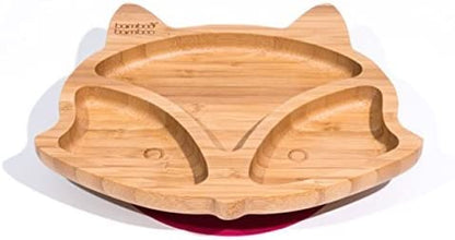 bamboo bamboo Placa de Bambu para Bebês – Crianças e Crianças com Ventosa para Bebês | Não Tóxico | Legal ao toque | Ideal para Baby-Led Weaning (Fox, Cereja)