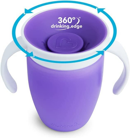 Munchkin Stay Put Purple Plate & Miracle Cup Purple 360 7oz & Munchkin Splash Talheres Set Purple *** Etiquetas à prova d'água incluídas para personalizar seu kit **