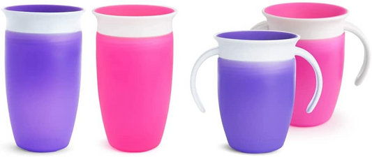 Munchkin Miracle 360 Cup, Baby and Sippy Cup, Water and Weaning Cup 12+ Meses, 10 oz/ 296 ml, Pacote com 2, Roxo e Rosa. & Miracle 360 Cup, Baby and Sippy Cup, 7 oz/207 ml, pacote com 2, rosa e roxo