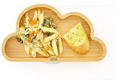 bamboo bamboo Placa de Bambu para Bebês – Crianças e Crianças com Ventosa para Bebês | Não Tóxico | Legal ao toque | Ideal para Baby-Led Weaning (nuvem, cinza)