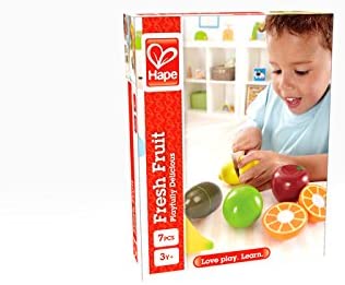 Hape - Frutas frescas - Play Food de madeira com faca segura para crianças