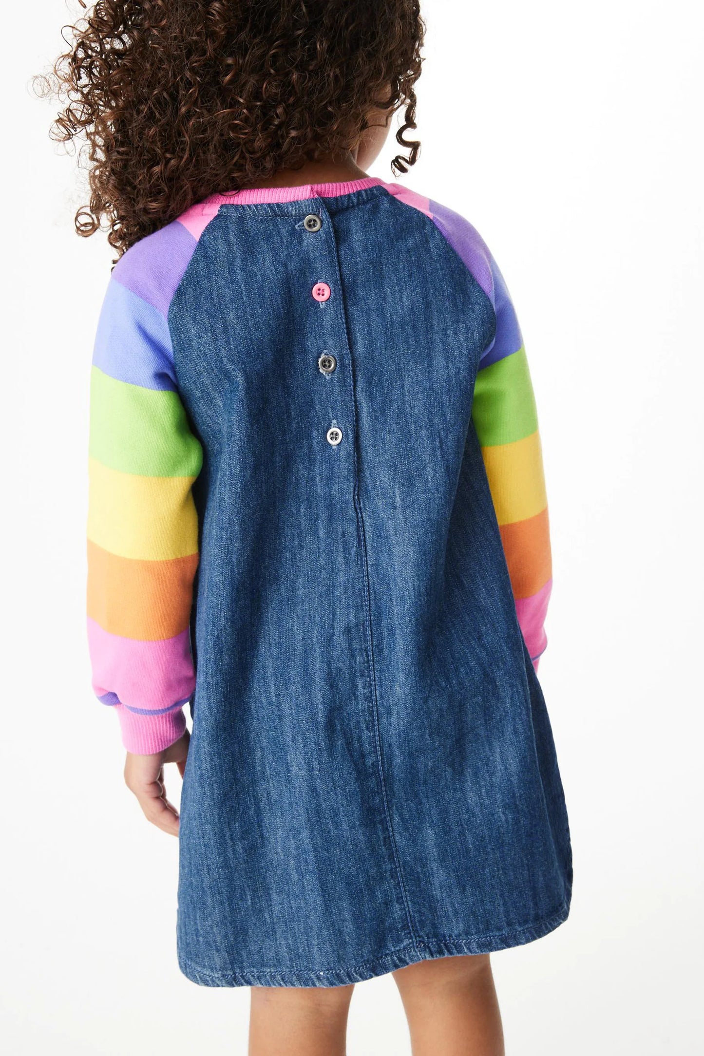 Fun Prints - Vestido jeans raglan arco-íris